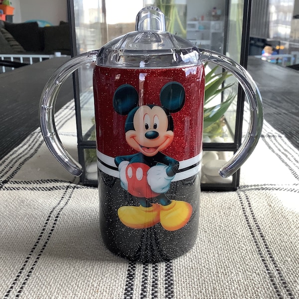 Mickey Mouse glitter/Minnie mouse  sippy cup, personalized sippy cup,  comes with 2 lids