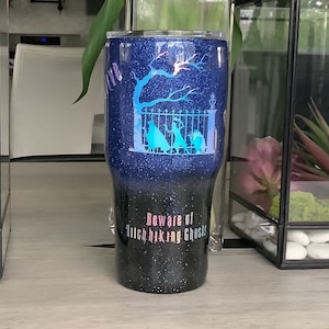 Haunted mansion inspired glitter tumbler, hitchhiking ghost tumbler, Disney inspired