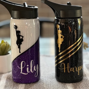 Glittered Cheerleading water bottles , personalized  glittered water bottles , glittered waterbottles