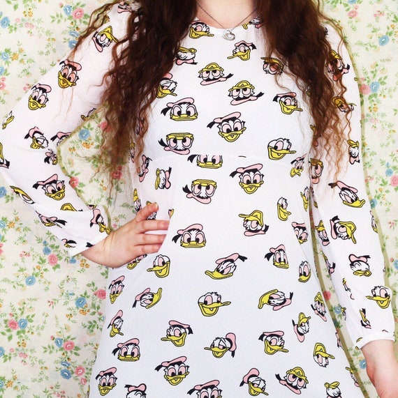 80s vintage midi dress Disney Donald Duck white ch