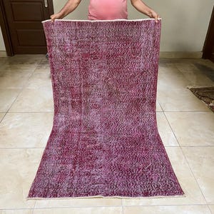 Wine red dyed area rug 3x6, Overdyed rug, Handmade rug, Low pile rug, Modern rug, Kitchen rug, Etsy rug, Turkish rug, Distressed rug, LE113