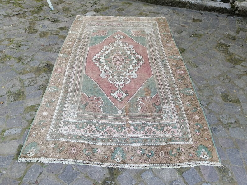 Turkish rug Handmade rug Vintage rug Bedroom rug Area rug Entryway rug K-697 Woven rug Oushak rug 4.8x7.10 Ft rug Geometric rug