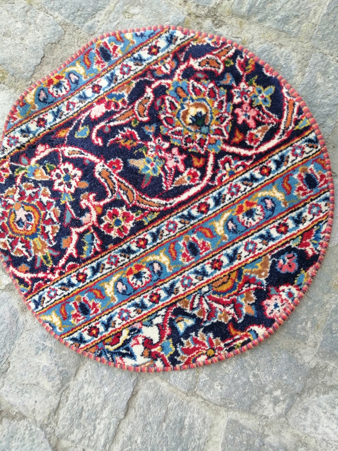Persian Pattern Circle Rug, Handmade Round Shape Vintage Rug, Bath ...