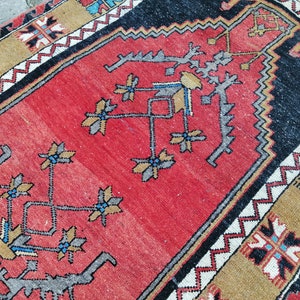 3x10 Red and black Hallway Persian rug, Vintage stair runner rug, antique narrow rug, Circa 1950s long size rug
