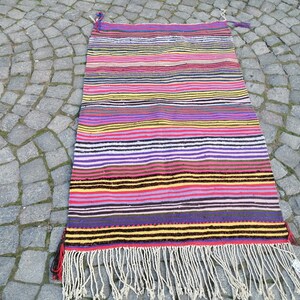 Striped kilim rug, Colorful turkish kilim rug, Vintage decor rug, Oushak kilim rug, Accent rug, Small bathroom rug, A 311, 4.9 x 2.1 ft
