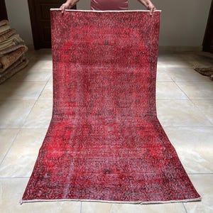 Red Overdyed Rug 4x6, Oriental rug, Dyed rug, Turkish carpet rug, Sofa rug, Nature rug, Kitchen rug, Vintage rug, Decorative rug, L142