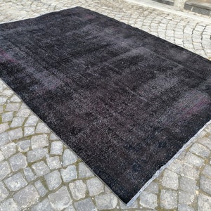 Black rug, Turkish rug, Vintage rug, Oversize rug, Overdyed rug, Dyed rug, Boho rug, Woven rug, Handmade rug, Area rug,K573, 9.4x6.4 ft rug,