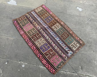 2.1x.3.1ft Ethnic patterned doormath rug, Small area rug,Vintage rug, Oriental rug, Handmade rug, Turkish rug, Anatolian rug,Woven rug, E447
