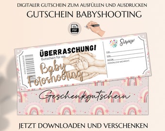 Gutschein Babyshooting Vorlage zum Ausdrucken | Gutscheinvorlage Fotoshooting Baby Mädchen | Gutscheine für frisch gebackene Eltern | JSK324