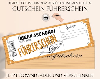 Führerschein-Zuschuss | Gutschein für Führerschein Vorlage zum Ausdrucken | Geschenkgutschein PDF | Geldgeschenk JSK184