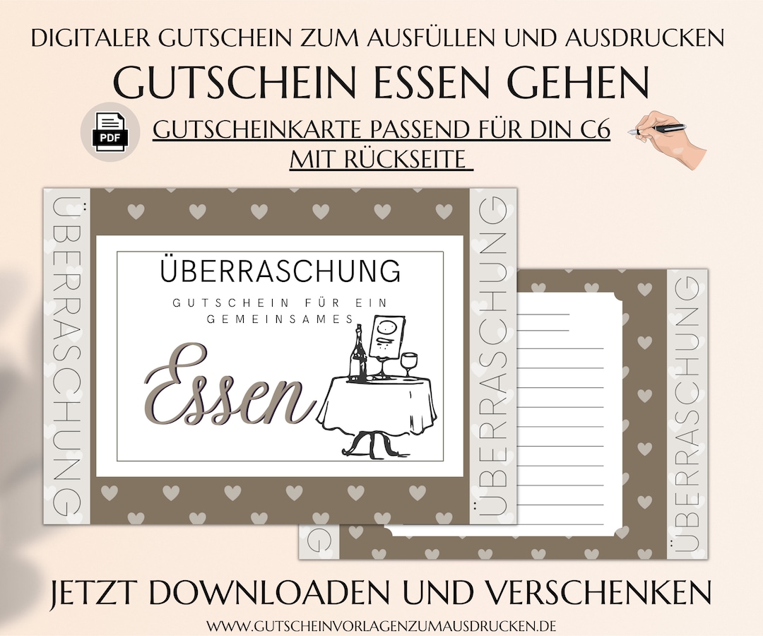 Gutschein Essen gehen Vorlage zum Ausdrucken Restaurant