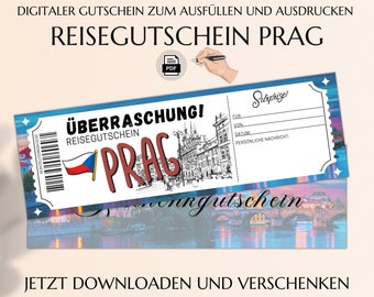 Reisegutschein Prag | Gutschein Vorlage zum Ausdrucken | PDF Download | Geburtstag Geschenk | Städtereise Städtetrip Kurztrip | JSK213