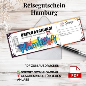 Hamburg Reisegutschein PDF – Städtereise Vorlage zum Ausdrucken | Geschenk für Paare, Freunde & Kurztrip-Fans – Urlaub im Norden verschenken