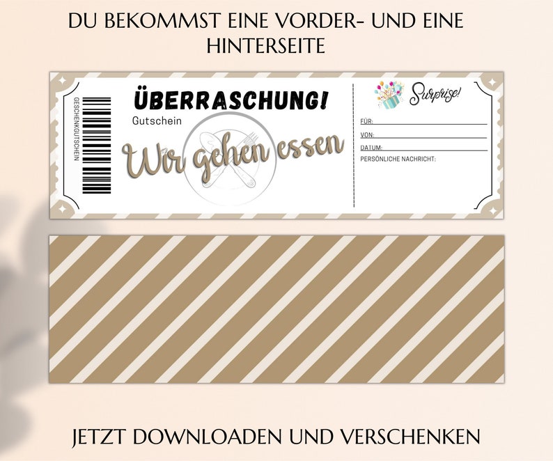 JOCERO Restaurant Gutschein Personalisiert - Essensgutschein Für Geburtstag, Weihnachten & Valentinstag