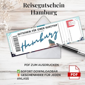 Hamburg Reisegutschein PDF zum Ausdrucken – Kurztrip verschenken mit stilvoller Vorlage | Geschenkidee für Städtereise-Fans, Paare & Freunde