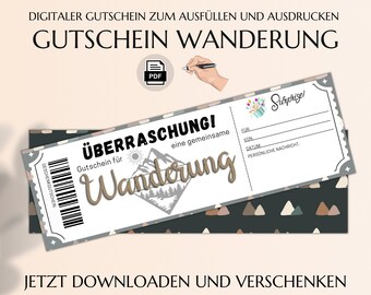 Gutschein Wandern Vorlage zum Ausdrucken | Gutscheinkarte für Wanderung | Geschenkidee für Wanderfreunde | JSK092