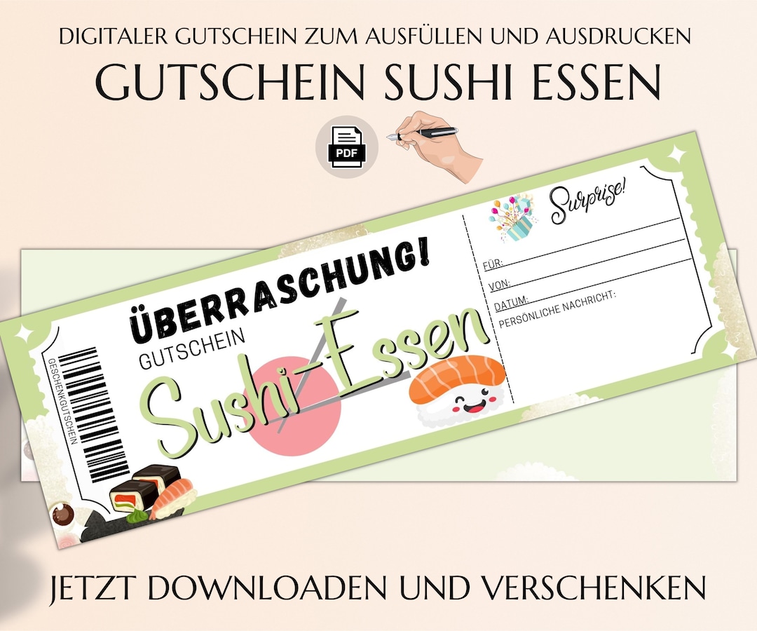 Gutschein Sushi Essen Vorlage Zum Ausdrucken Gutscheinvorlage Essen ...