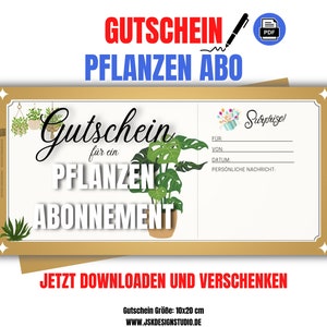 Bono de suscripción a planta para imprimir | Plantilla PDF personalizable | Regalo perfecto para los amantes de las plantas | JSK574