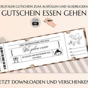 Gutschein Essen gehen Gutscheinvorlage zum Ausdrucken Restaurant Gutscheinkarte PDF Download Essensgutschein JSK047 image 1