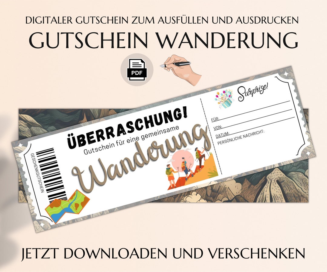 Gutscheinkarte Für Wanderung Gutschein Wandern Vorlage Zum Ausdrucken