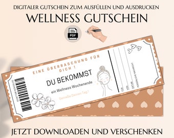 Gutschein Vorlage Wellness | Gutscheinkarte | PDF Download | Geburtstag Geschenk | Personalisiert JSK002