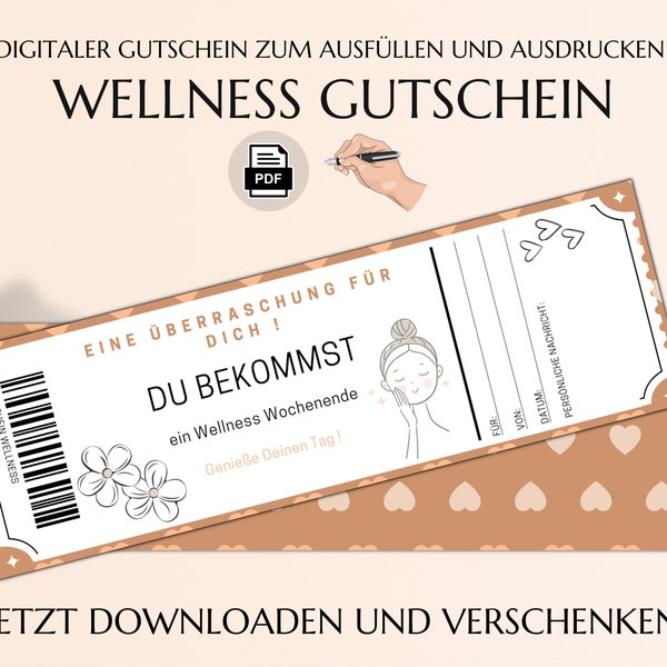 Gutschein Vorlage Wellness | Gutscheinkarte | PDF Download | Geburtstag Geschenk | Personalisiert JSK002