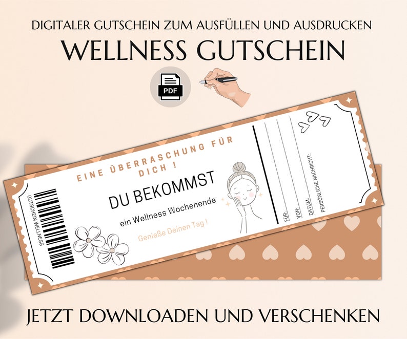 Gutschein Vorlage Wellness Gutscheinkarte PDF Download Geburtstag Geschenk Personalisiert JSK002 Bild 1