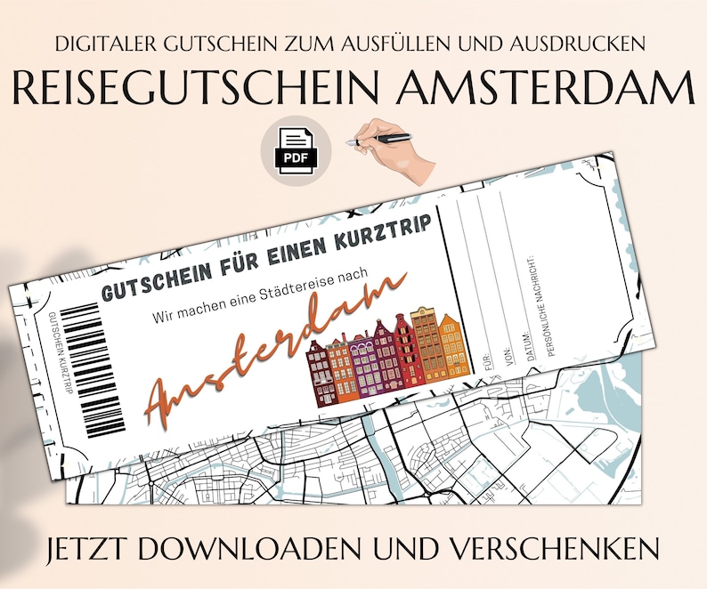 Gutschein Kurztrip Amsterdam Vorlage Zum Ausdrucken PDF Download