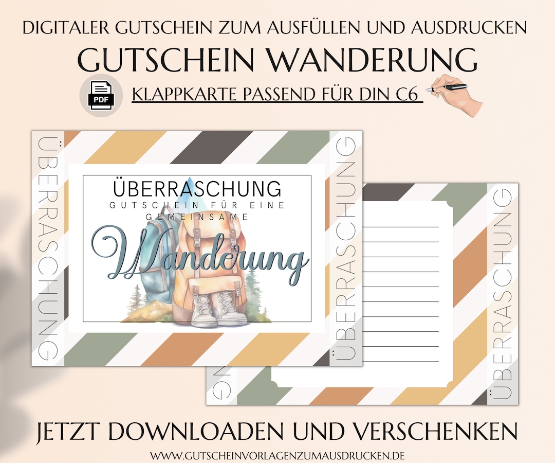 Gutschein Wanderung Vorlage Zum Ausdrucken Geschenkidee Für Etsy