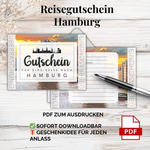 Gutschein Hamburg Reise – PDF Vorlage zum Ausdrucken | Städtereise Geschenkidee für Paare & Freunde – Last Minute Überraschung Deutschland
