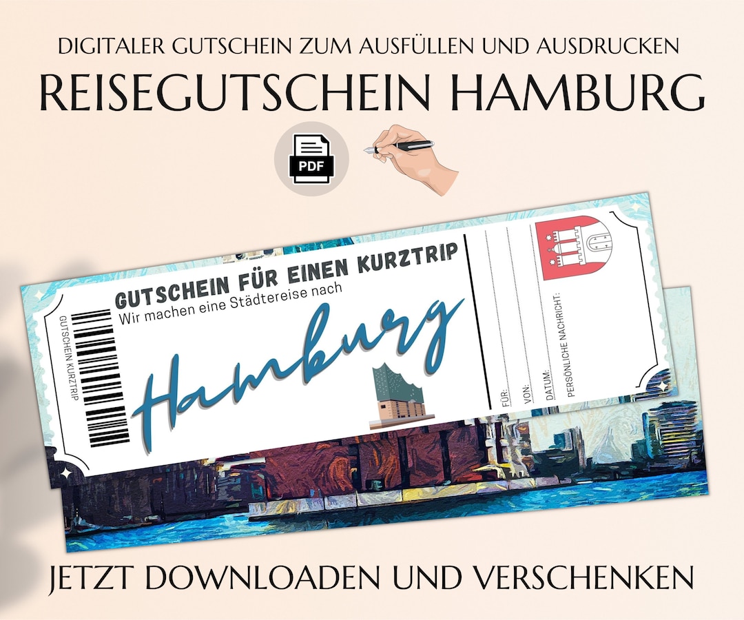Reisegutschein Hamburg Vorlage zum Ausdrucken PDF - Etsy.de