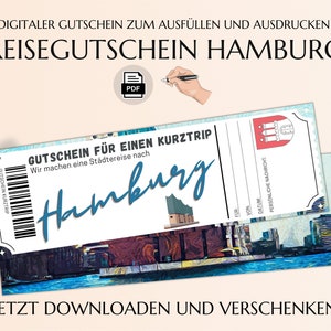 Reisegutschein Hamburg  | Vorlage zum Ausdrucken | PDF Download | Geburtstag Geschenk | Personalisiert | Städtereise Städtetrip JSK026 |