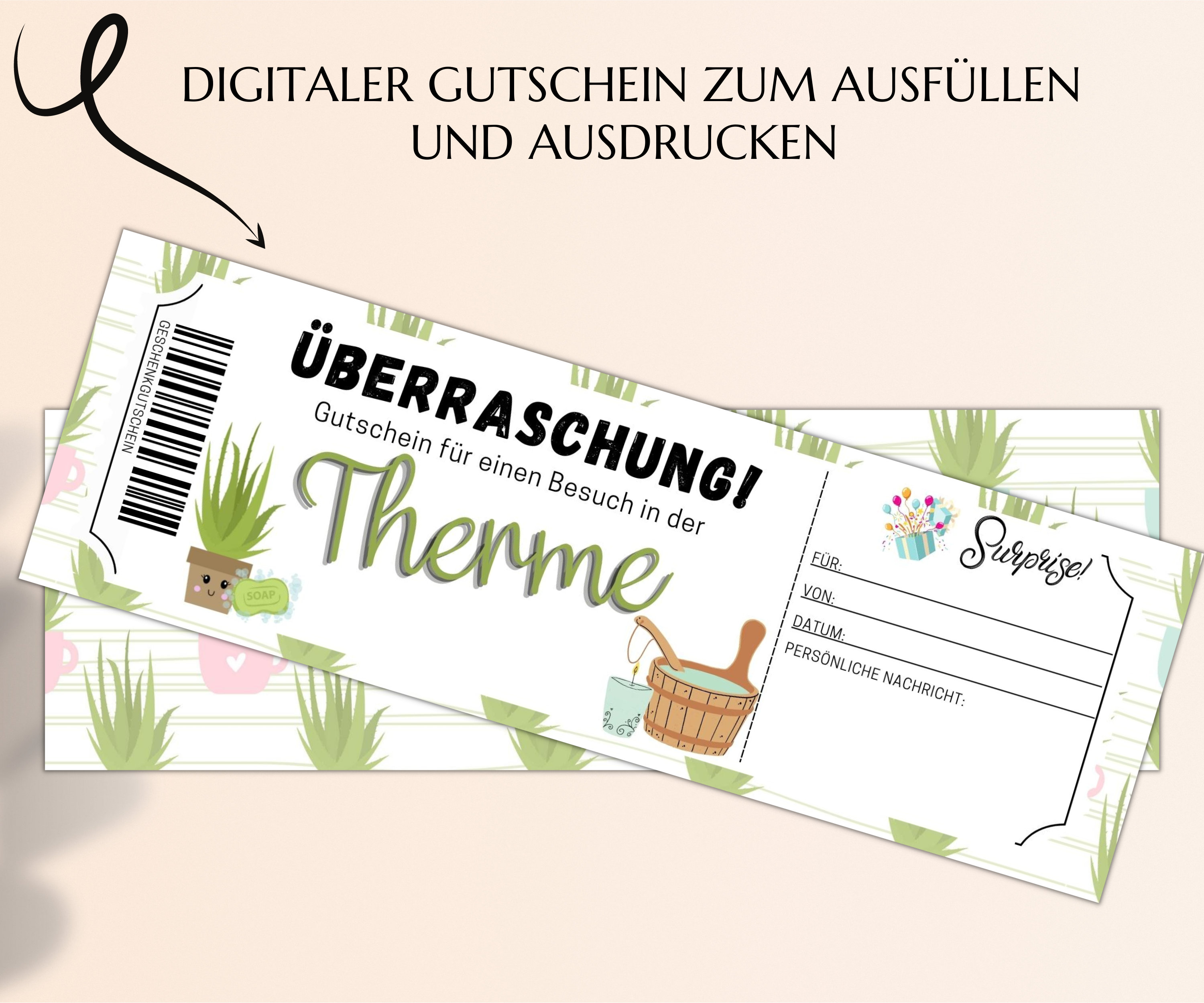Gutschein Therme Wellness Vorlage zum Ausdrucken Geschenkgutschein