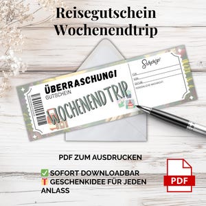 Bon PDF pour un week-end – modèle à imprimer | Offrez une courte pause en cadeau aux couples, aux amis et à la famille – idée cadeau créative