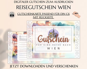 Gutschein Städtereise Wien  | Reisegutschein Vorlage zum Ausdrucken | PDF Download | Geburtstag Geschenk | Kurztrip Städtetrip JSK269