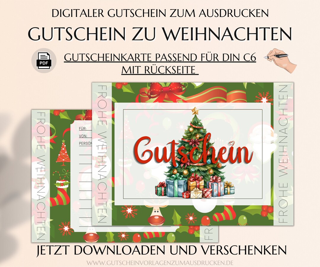Frohe Weihnachten Gutschein Zum Ausdrucken Gutscheinvorlage Etsy