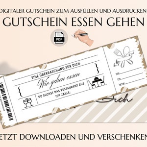 Gutschein Essen gehen | Gutscheinvorlage zum Ausdrucken | Restaurant Gutscheinkarte | PDF Download | Essensgutschein | JSK048