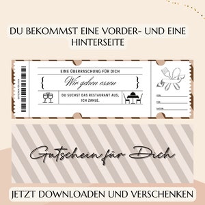 Gutschein Essen gehen Gutscheinvorlage zum Ausdrucken Restaurant Gutscheinkarte PDF Download Essensgutschein JSK047 image 4