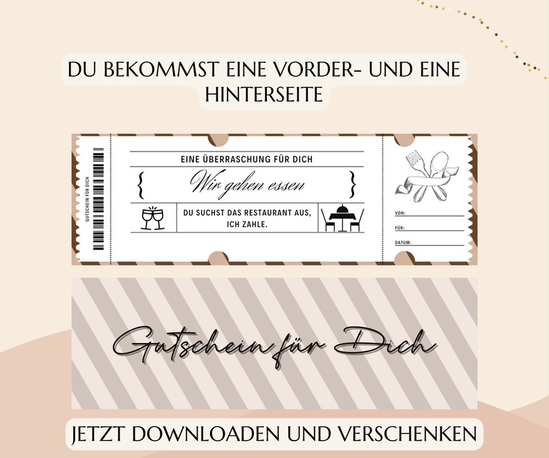 Gutschein Essen gehen Gutscheinvorlage zum Ausdrucken Restaurant Gutscheinkarte PDF Download Essensgutschein JSK047 image 4