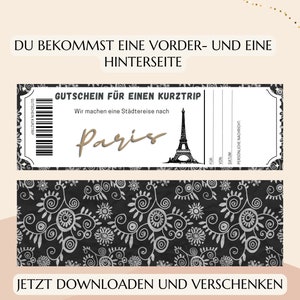 Gutschein Kurztrip Paris Vorlage zum Ausdrucken PDF Download Geburtstag Geschenk Personalisiert Städtereise Städtetrip JSK018 zdjęcie 4