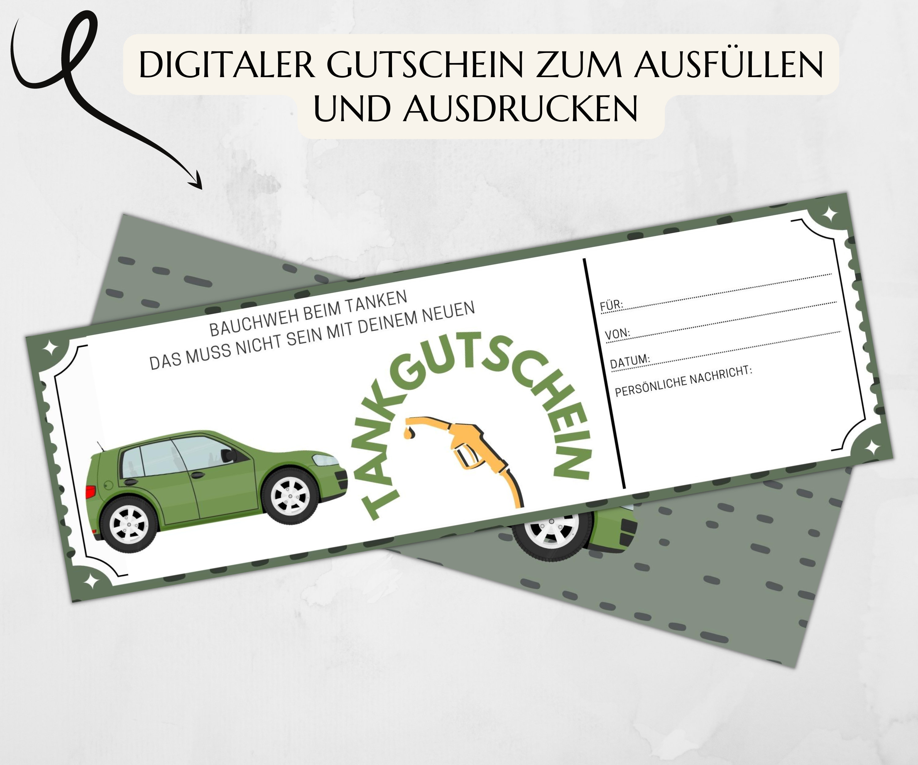 Tank Gutscheinkarte Vorlage Tankgutschein sofort ausdrucken PDF