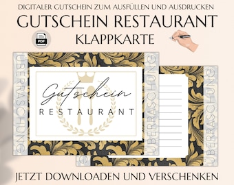 Restaurant Gutschein Vorlage zum Ausdrucken | Restaurant Gutscheinkarte | Klappkarte | Essen gehen | Essensgutschein | JSK130