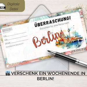 Reisegutschein Berlin – PDF Vorlage zum Ausdrucken | Digitaler Gutschein für Städtereise Deutschland, Last-Minute Geschenkidee