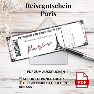 Paris Reisegutschein – PDF Vorlage zum Ausdrucken | Geschenkidee für Paare, Freunde & Frankreich-Fans – Kurzurlaub kreativ verschenken