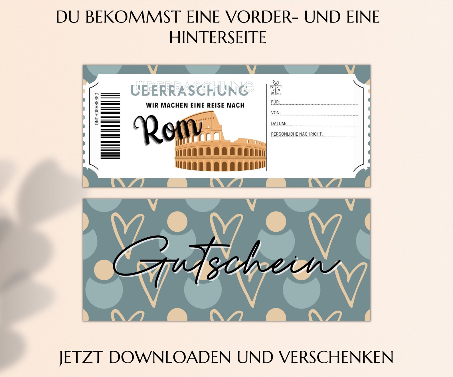 Gutschein Städtereise Rom Vorlage zum Ausdrucken inkl. Umschlag PDF