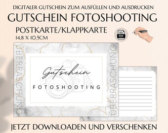 Fotoshooting Gutschein Vorlage  zum Ausdrucken | Geschenkgutschein Fotograf | Gutscheinkarte | Fotoshootinggutschein | JSK100