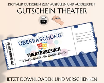 Gutschein Theater Vorlage zum Ausdrucken | Theaterkarte | Geschenk | Personalisiert | JSK063