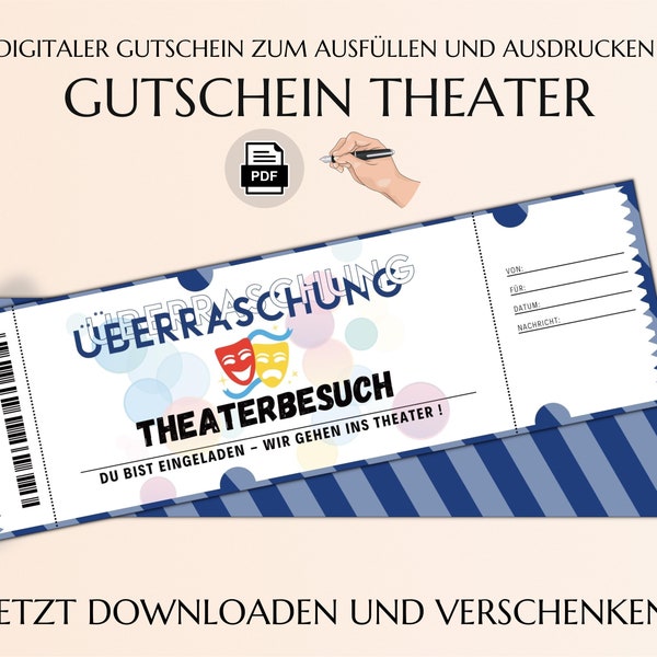 Gutschein Theater Vorlage zum Ausdrucken | Theaterkarte | Geschenk | Personalisiert | JSK063