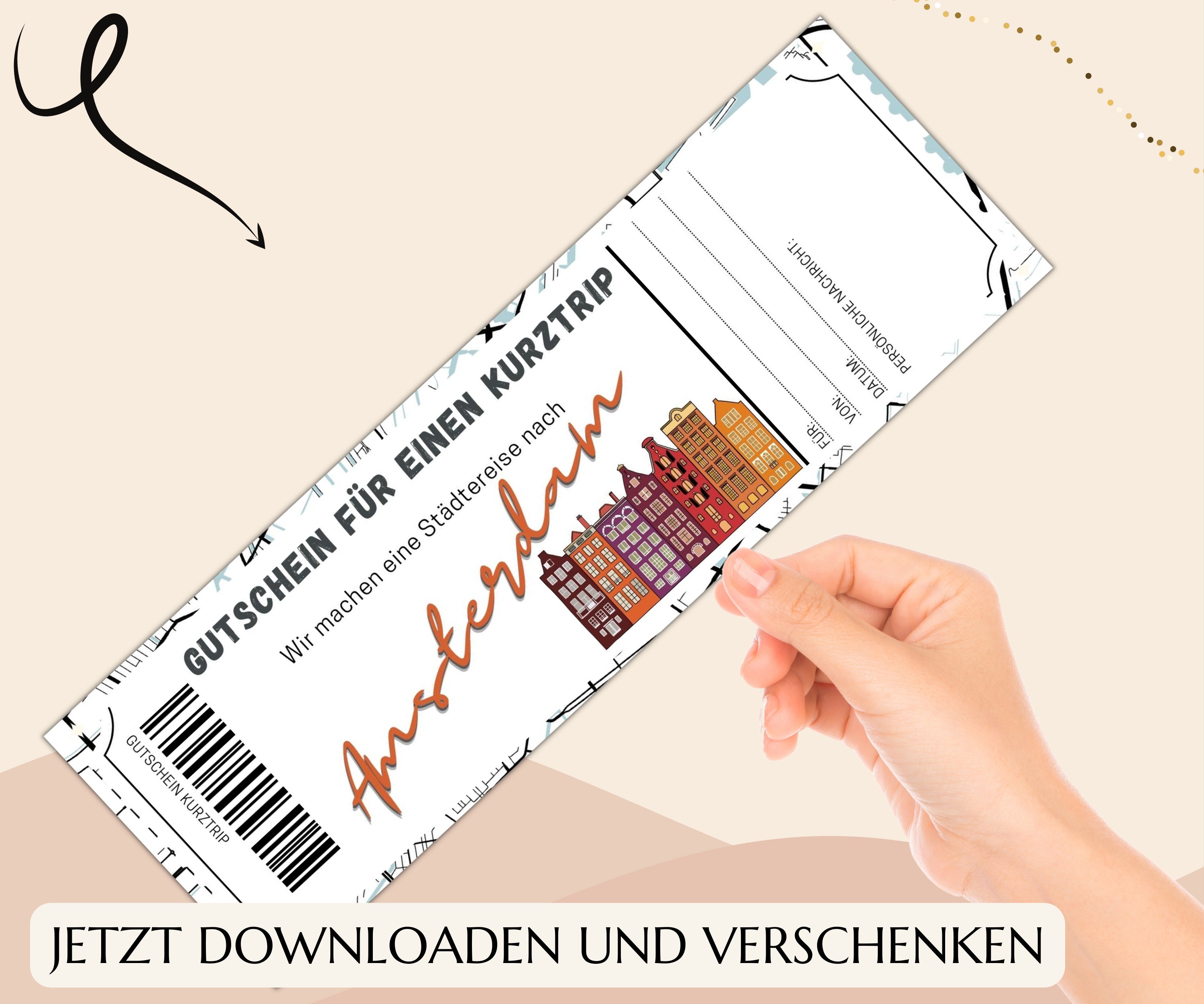 Gutschein Kurztrip Amsterdam Vorlage zum Ausdrucken PDF Download