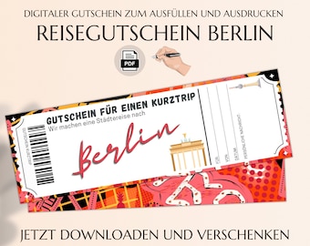 Reisegutschein Berlin | Gutschein Vorlage zum Ausdrucken | PDF Download | Geburtstag Geschenk | Städtereise Städtetrip | JSK027